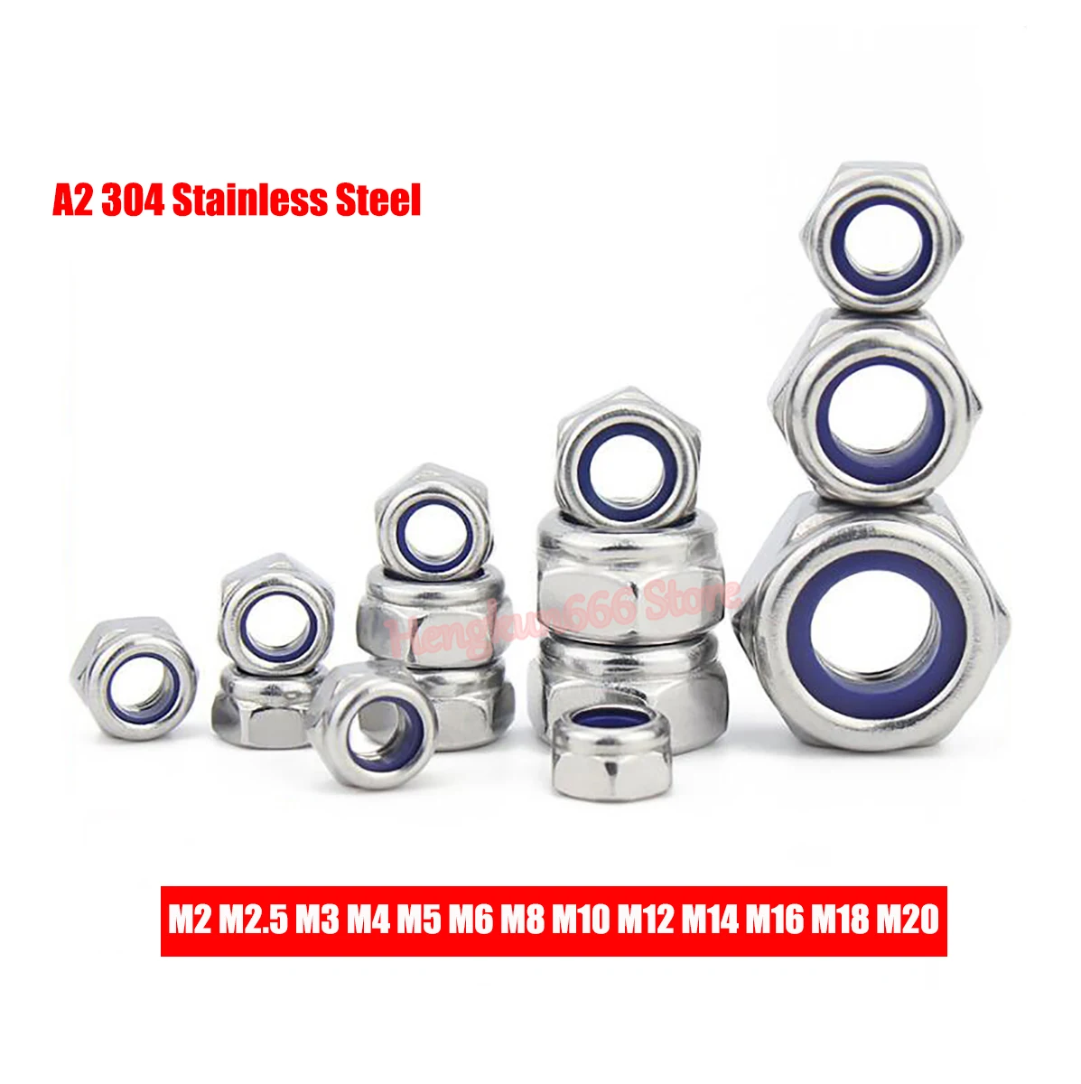 

304 Stainless Steel Nyloc Nylock Nuts Hex Nylon Insert Lock Nut Self-locking Locknut M2 M3 M4 M5 M6 M8 M10 M12 M14 M16 M18 M20