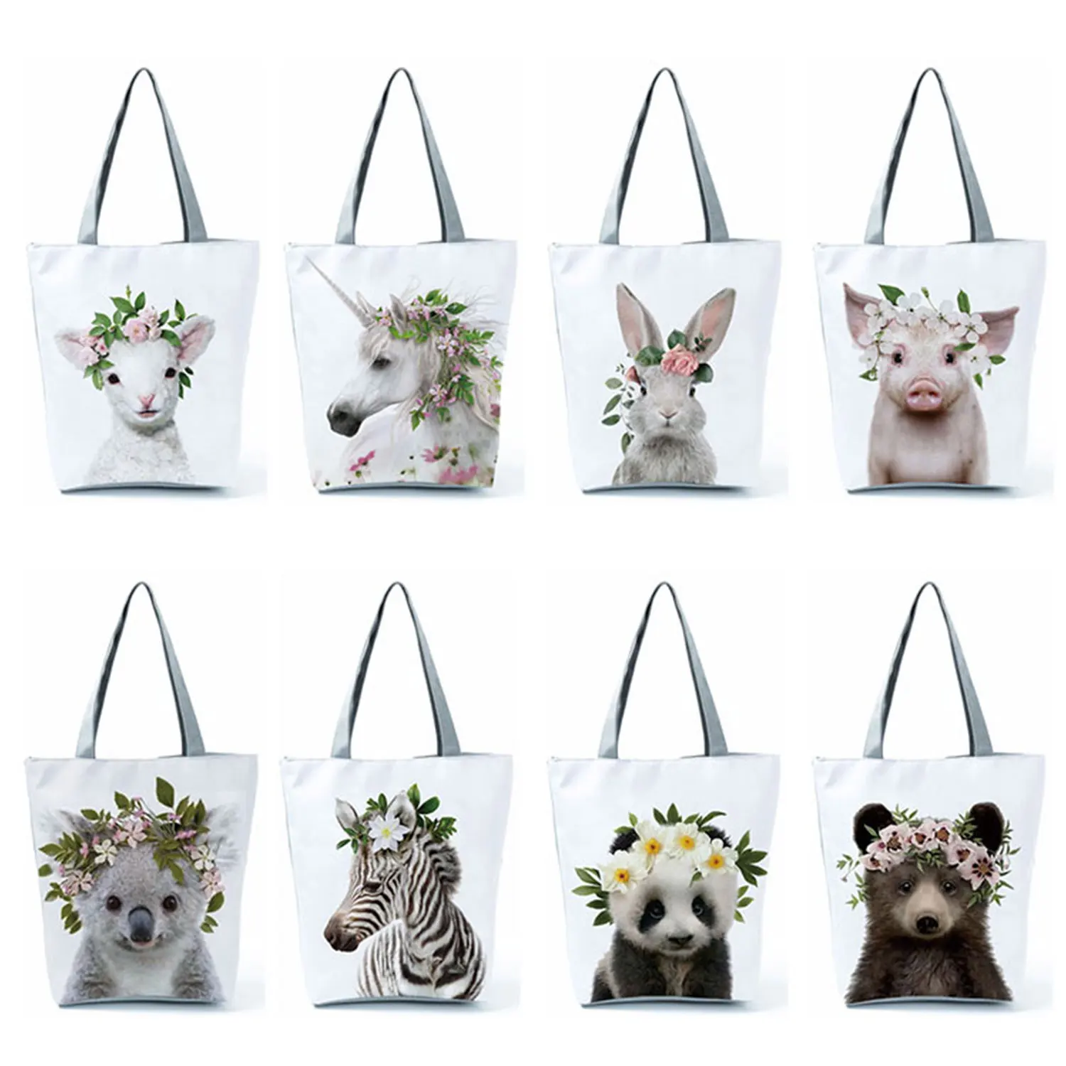

Cute Animal ID Photo Series Totes Panda Koala Elephant Print Women Handbag Casual Tote Shopping Bag Large Capacity Shoulder Bag