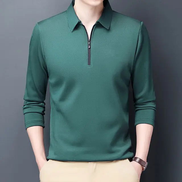 

2022 new new spring and autumn fashion men's casual loose lapel long-sleeved shirt slim zipper collar thin shirt
