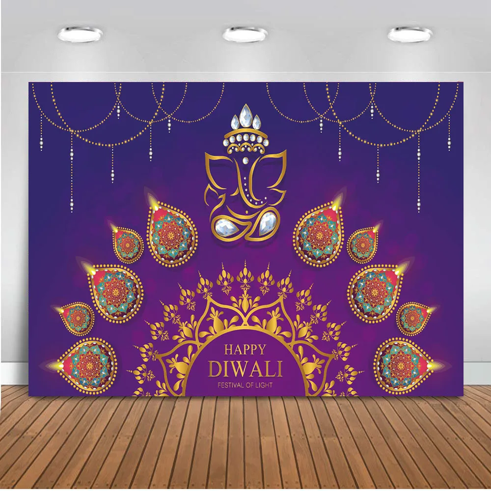 Фон для фотосъемки diwali diya индийская мифология свечи украшение Золотые кристаллы