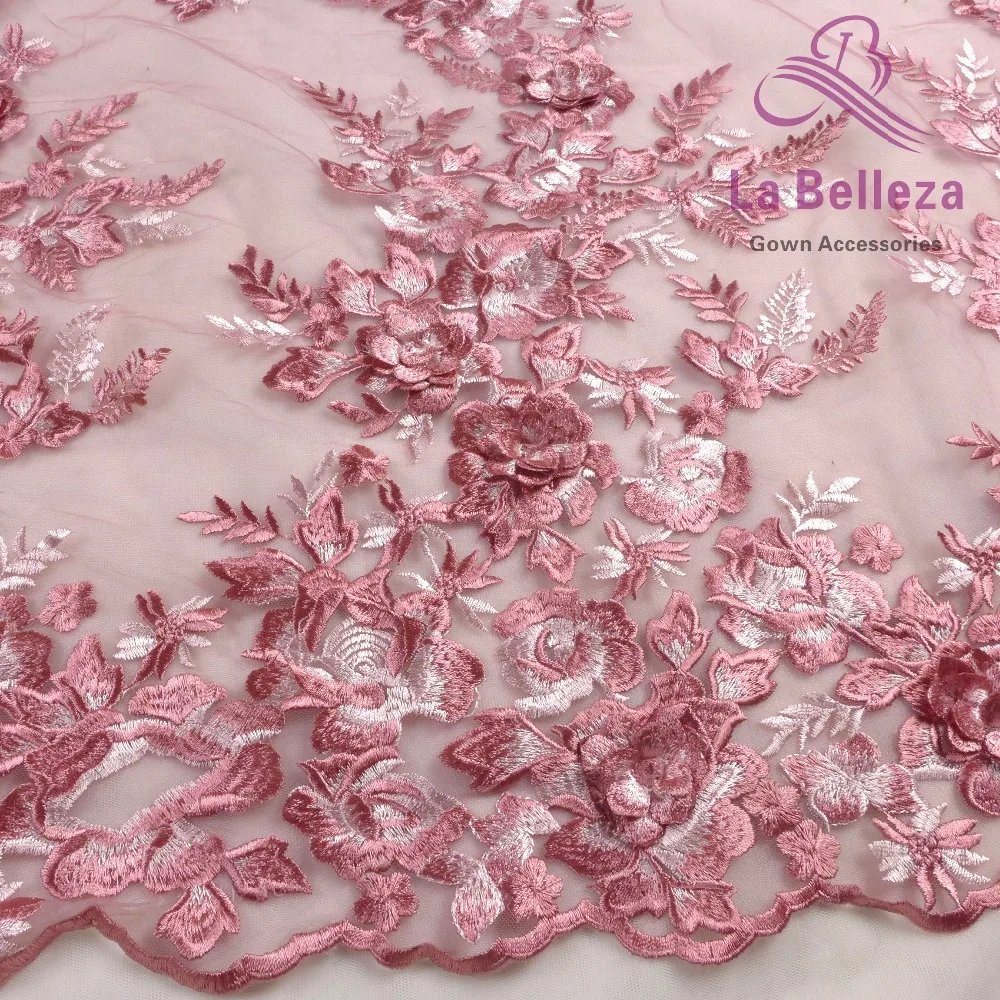 La Belleza дизайн кружева, темно-розовые 3D Цветы кружевная ткань, розовые 3D Цветы Кружевная Ткань вечернее платье кружевная ткань 1 ярд