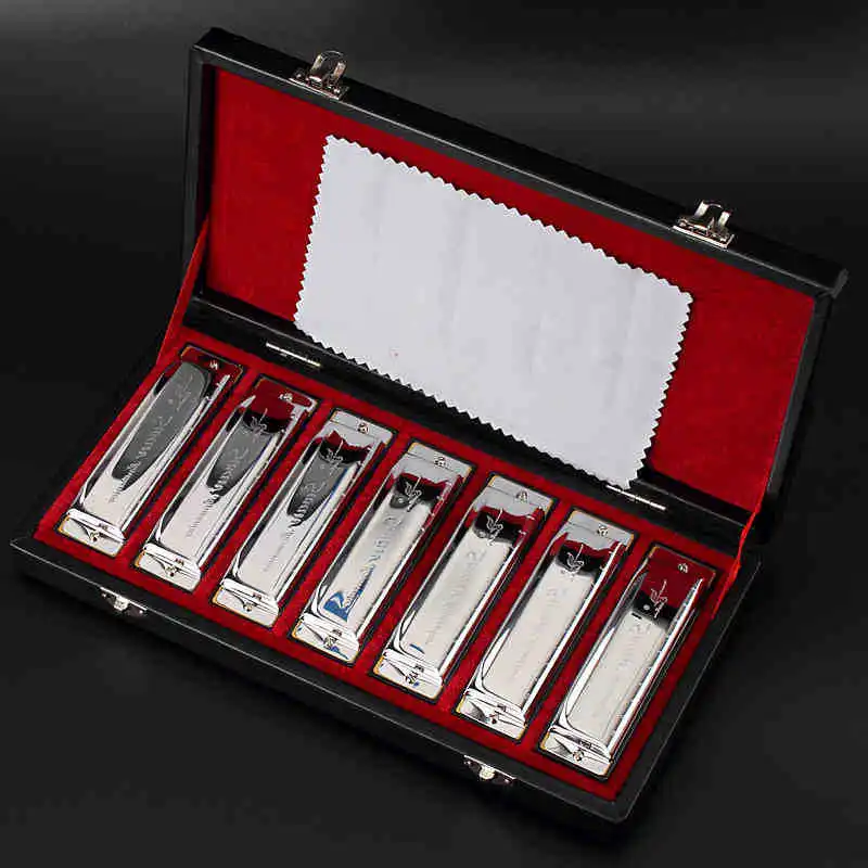 

10-hole blues harmonica diatonic ten-hole harmonica 7-tone/12-tone set harmonica hardcover gift box