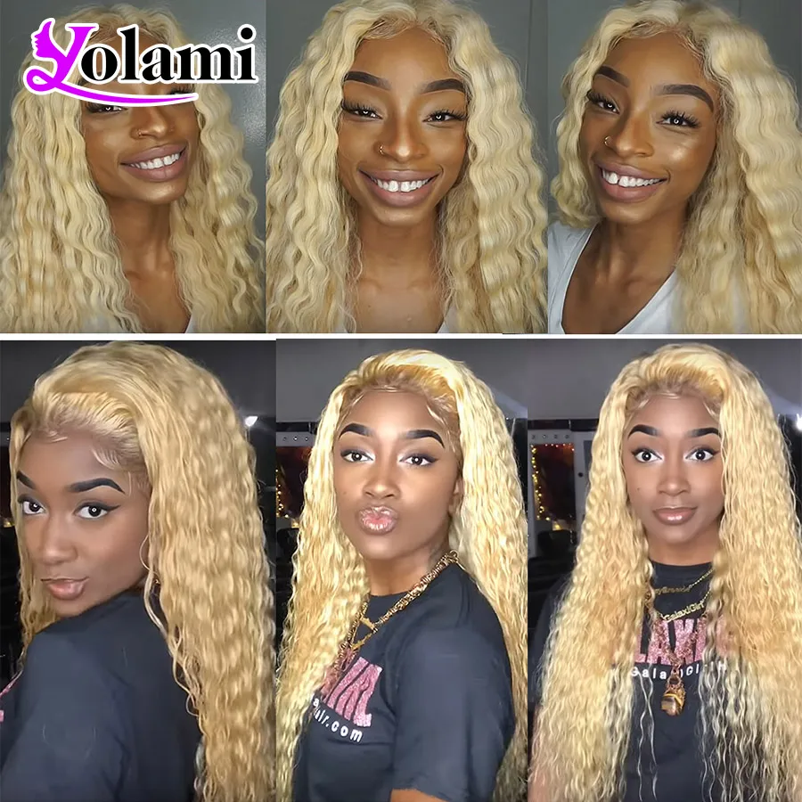 

Yolami 613 Blonde Lace Front Wig 13X4 HD Transparent Deep Wave Brazilian Human Hair Lace Frontal Wigs Pre Plucked For Women