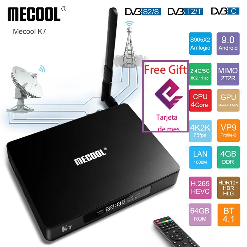 Новая ТВ приставка MECOOL K7 DVB Andriod 9 0 S2/T T2 4 Гб DDR4 + 64 ГБ Amlogic S905X2 четырехъядерный