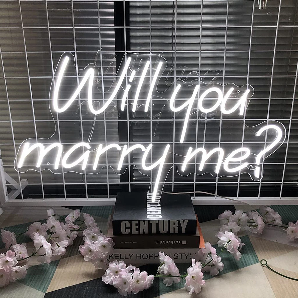 Marry Me Light Up Letter Wedding Neon Lights Signs Will You Marry Me LED Sign Engagement Proposal Decorations Party Neon Decor