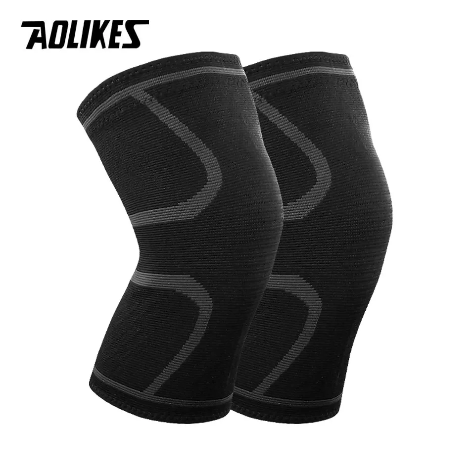 Black with Grey AOLIKES 1 пара наколенников для спорта, бега, езды, баскетбола, наколенники для мужчин и женщин, высококачественные дышащие наколенники - Цвет: Black with Grey