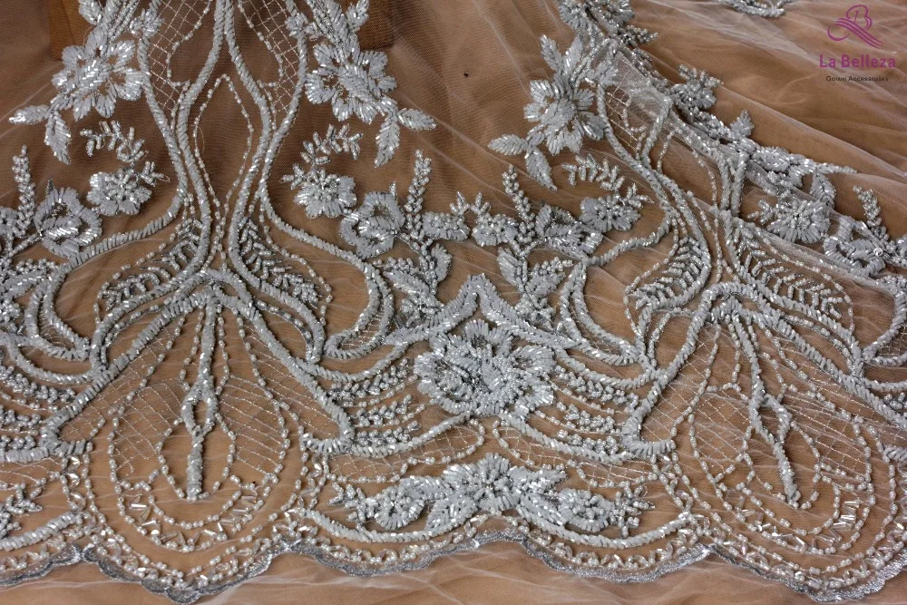 La Belleza, новинка, свадебное платье, кружевная ткань, дизайн, кружево, Серебряное золото, расшитое бисером, кружевная ткань, Кристальное кружево, 1 ярд