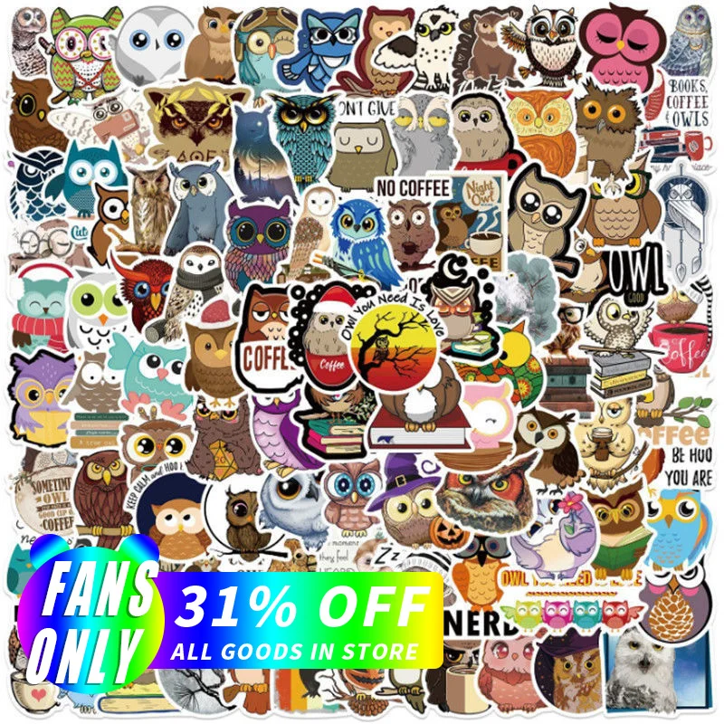 

100/50pcs Kawaii Owl Stickers DIY Travel Luggage Guitar Fridge Laptop Mug Diary Sticker Kid Decal Cute Animals Sticker