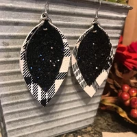 2020 faux leather earrings black white tartan plaid teardrop earrings handmade double sided black glitter earrings