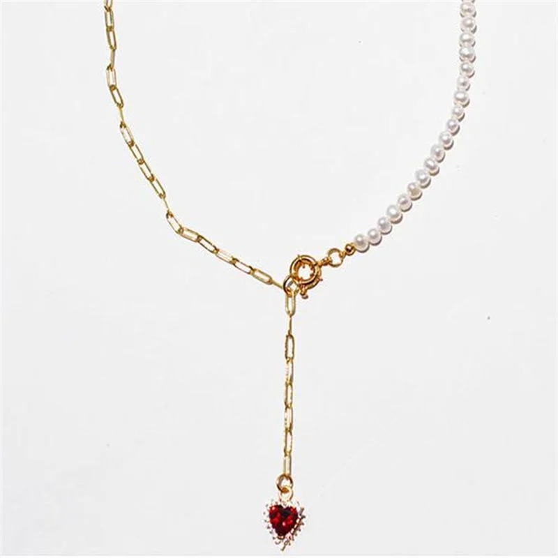 

French Elegant Freshwater Pearl Micro-Inlaid Zircon Love Heart Pendant Retro Necklace For Women