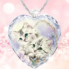 Изысканная Милая подвеска в форме сердца с двумя кошками, модное женское ожерелье, милая кошка для девочек, ювелирные изделия, аксессуары, подарки на день рождения