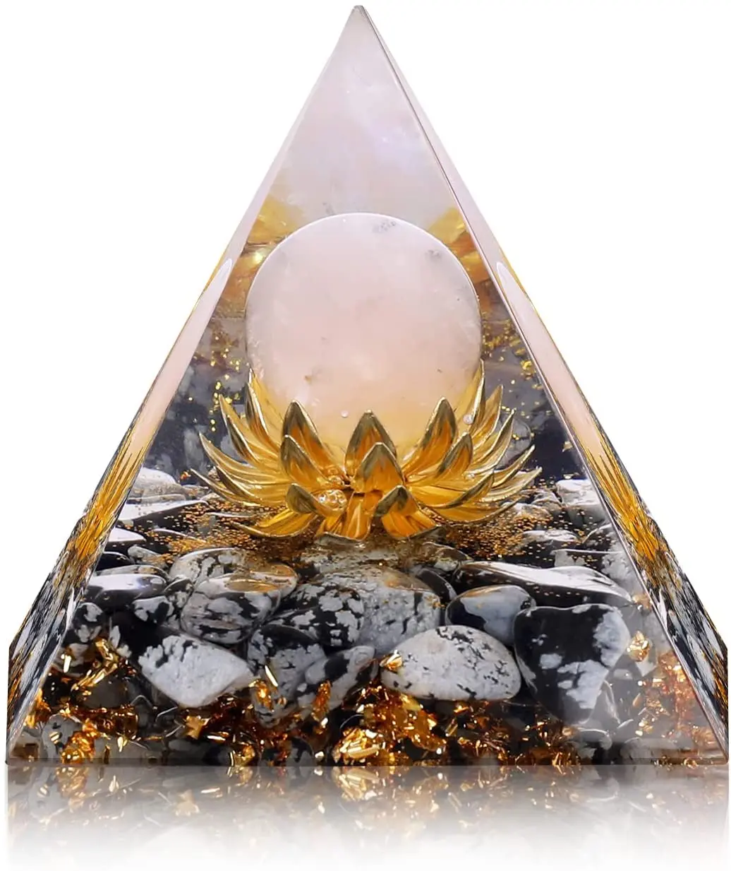 

Orgonite Rose Crystal Sphere With Snowflake Obsidian Natural Stone Pyramid Orgonite Reiki Energy Healing Meditation Pyramid
