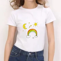 oversized tshirts women summer short sleeve shirt kawaii cute rainbow print white tshirt female clothing 2021 fashion top tees