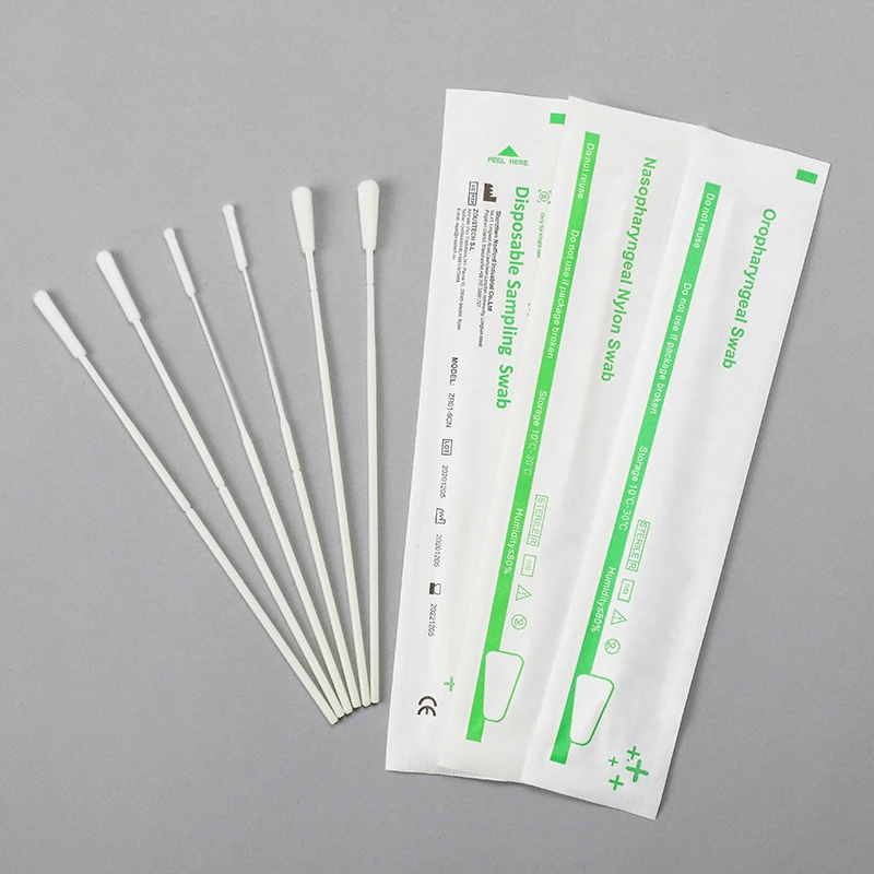

500Pcs Disposable Nasal Swab Self-Test Sterile Nylon Flocked Nasopharyngeal Swab Flexible Handle Specimen Collection Throat Swab