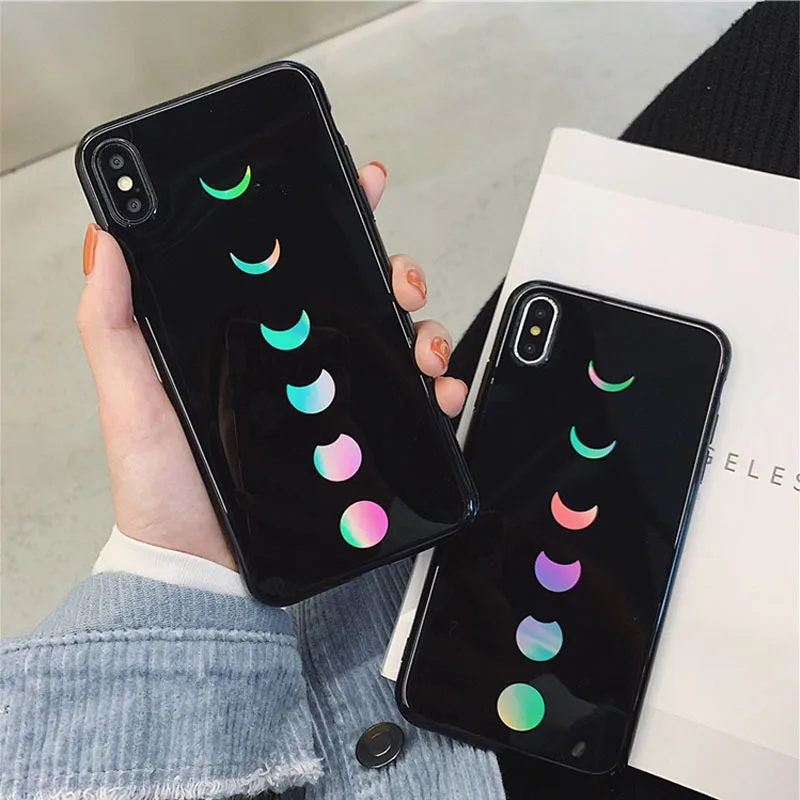 

Apple x mobile phone case female lunar eclipse for iphone 12 12mini 12pro 7 8 plus laser X XS XR MAX half pack 11pro net red