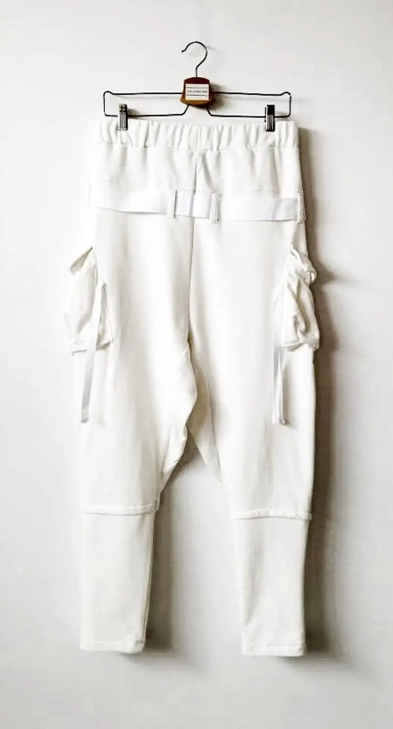

Men Ninja Webbing Drop Crotch Multi Strap Cargo Jersey Harem Pants Streetwear / Steampunk / Hiphop / Gothic