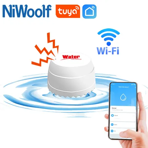 Датчик утечки воды Tuya с Wi-Fi, детектор звуковой сигнализации, оповещение о протечке, переполнении, управление через приложение, охранная сигнализация для умного дома