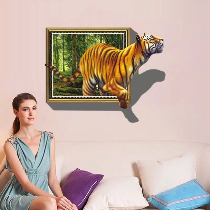 

Tiger Cartoon Wall Sticker 3d Wallpapers PVC Home Wallpaper Sticker for Living Room Dinning Room Sofa Background Wall Decoration