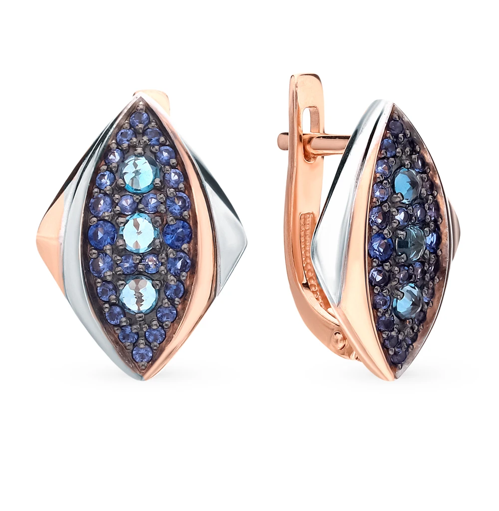 Золотые серьги с топазами и фианитами SUNLIGHT проба 585 | Украшения аксессуары