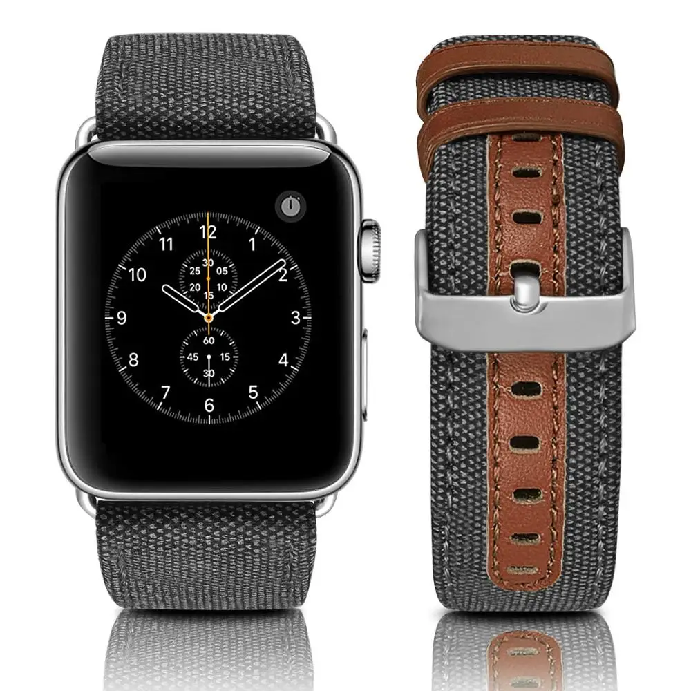 Ремешок из холста и кожи для apple watch 44 мм/40 мм браслет iWatch 42 38 5/4/3/2 40 мм|Ремешки