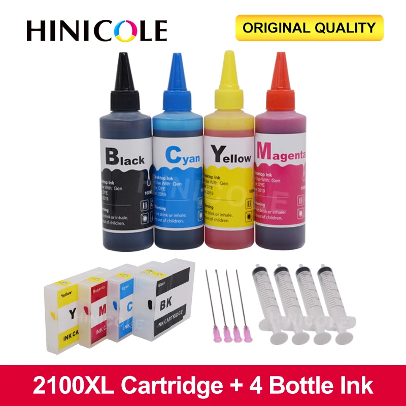 Cartucho de Tinta Corante para Canon Recarregável + 4 Mb5410 para Pgi2100 Hinicole Garrafa Tinta Maxify Ib4010 Ib4110 Mb5110 Mb5310 Pgi-2100