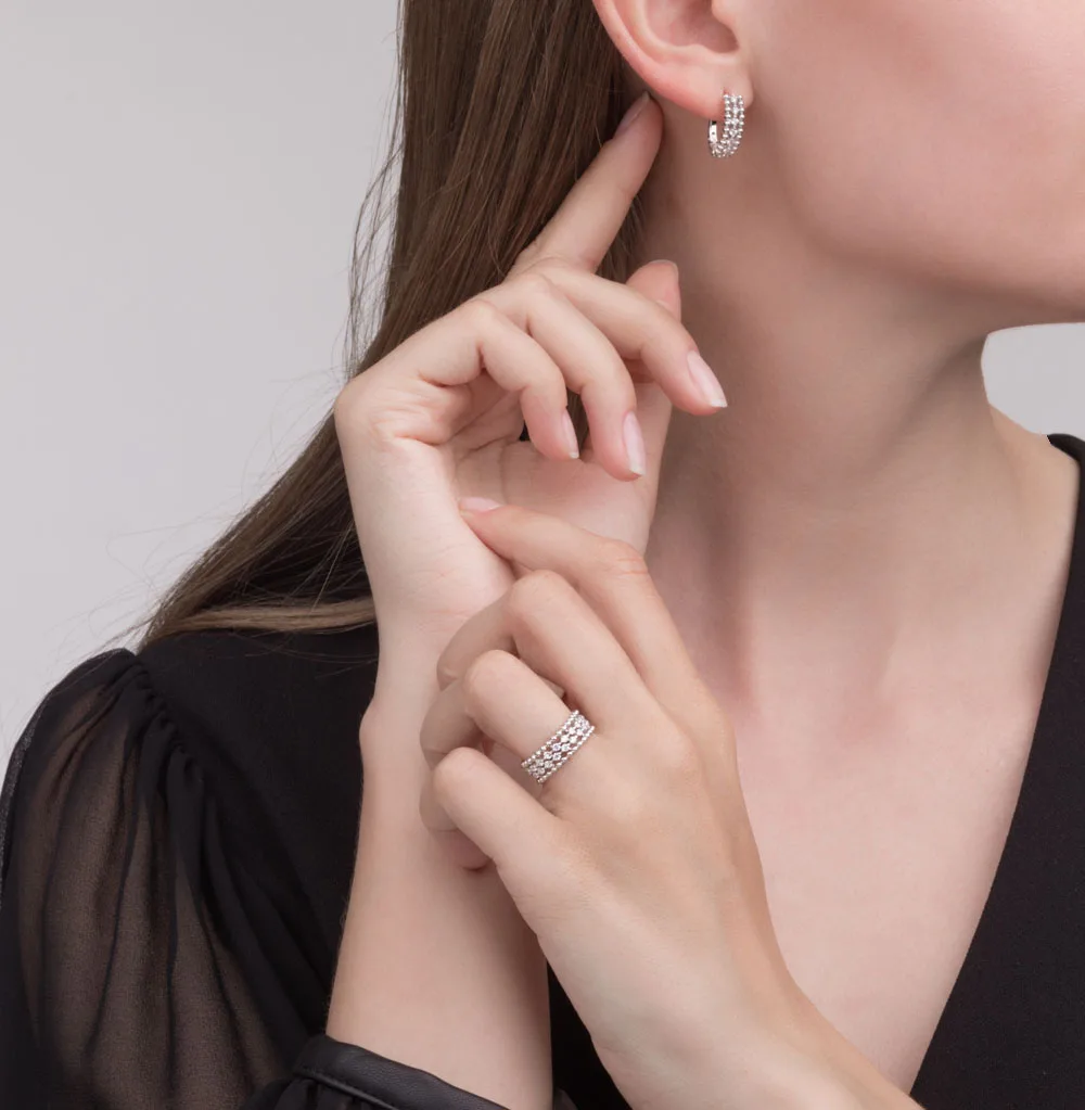 Серебряное кольцо с фианитами SUNLIGHT проба 925|Кольца| |