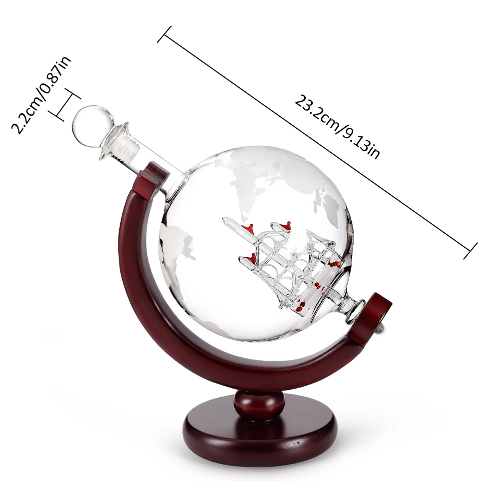 

800ml Globe Shape Decanter Whiskey Wine Decanter Glass Matte Frosted Bottle Wooden Wine Rack Creative Gift Home Decoration Craft
