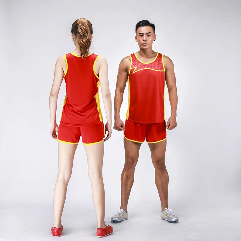 

Men Women Vest+Shorts Competition Running Sets Marathon Racing 2-pieces Track and field sportswear