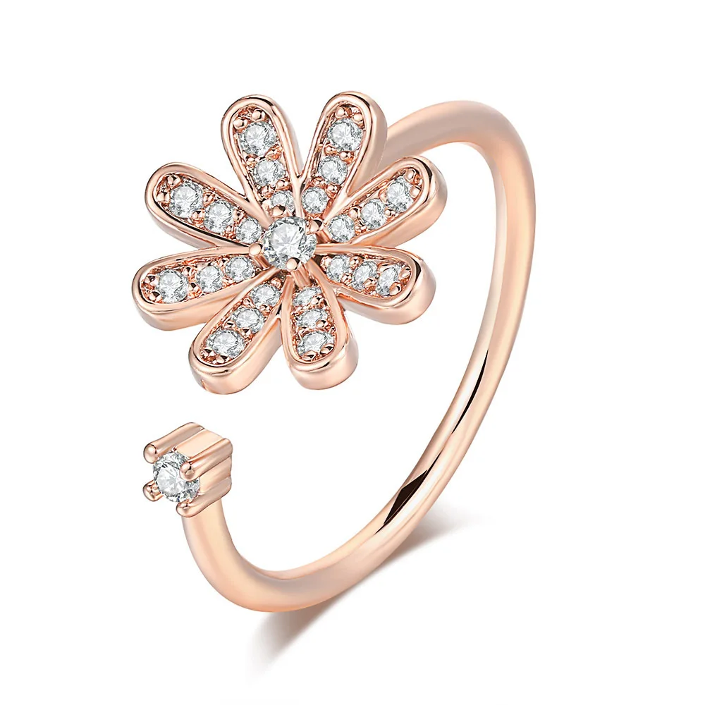 

18K Gold Plated high Polish Zirconia Flower Exquisite Trendy Ring For Women Size 5-10