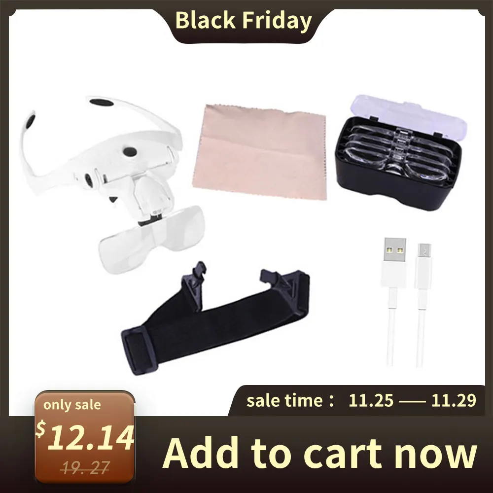 

Headband Magnifying Glasses With LED Light Lamp USB Charging 1.0X/1.5X/2.0X/2.5X/3.5X Tool Jewellers Repair Reading Magnifier