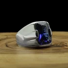Pukka реальные 925 стерлингового серебра Природный синий камень циркон кольцо для мужчин агат ювелирные изделия из оникса модные Подарочный винтажный аксессуар весь размерный ряд