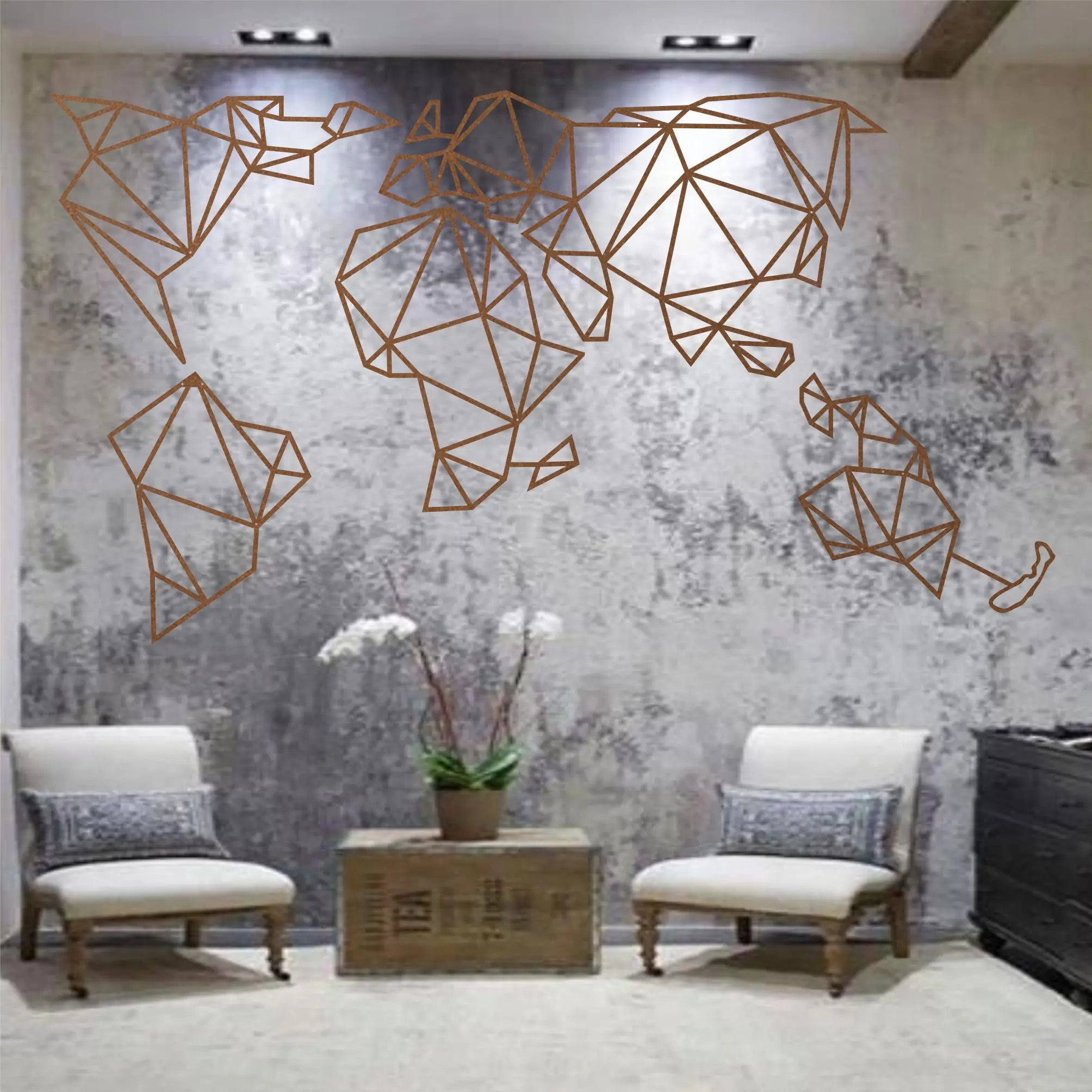 Ххх большая металлическая карта мира настенная художественная Геометрическая