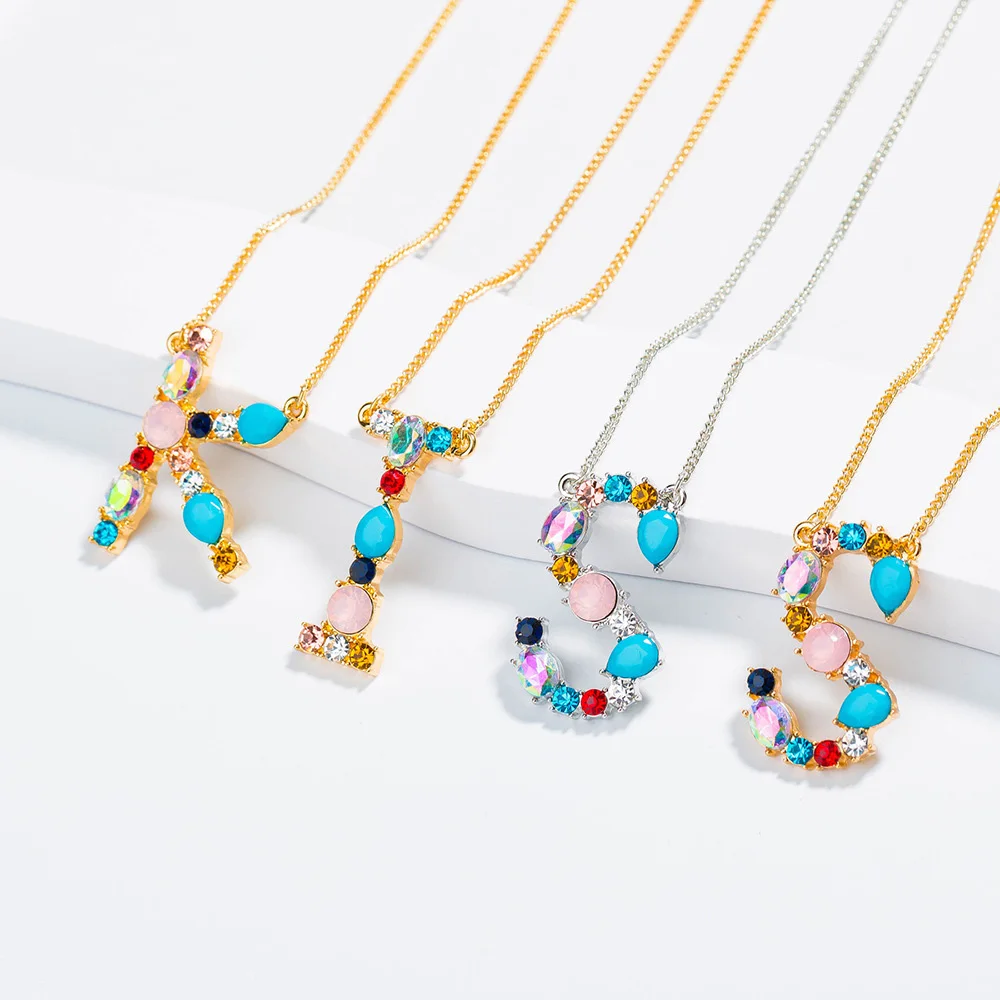 EPI Золото Цвет начальный Многоцветный CZ ожерелье персонализированное письмо Имя