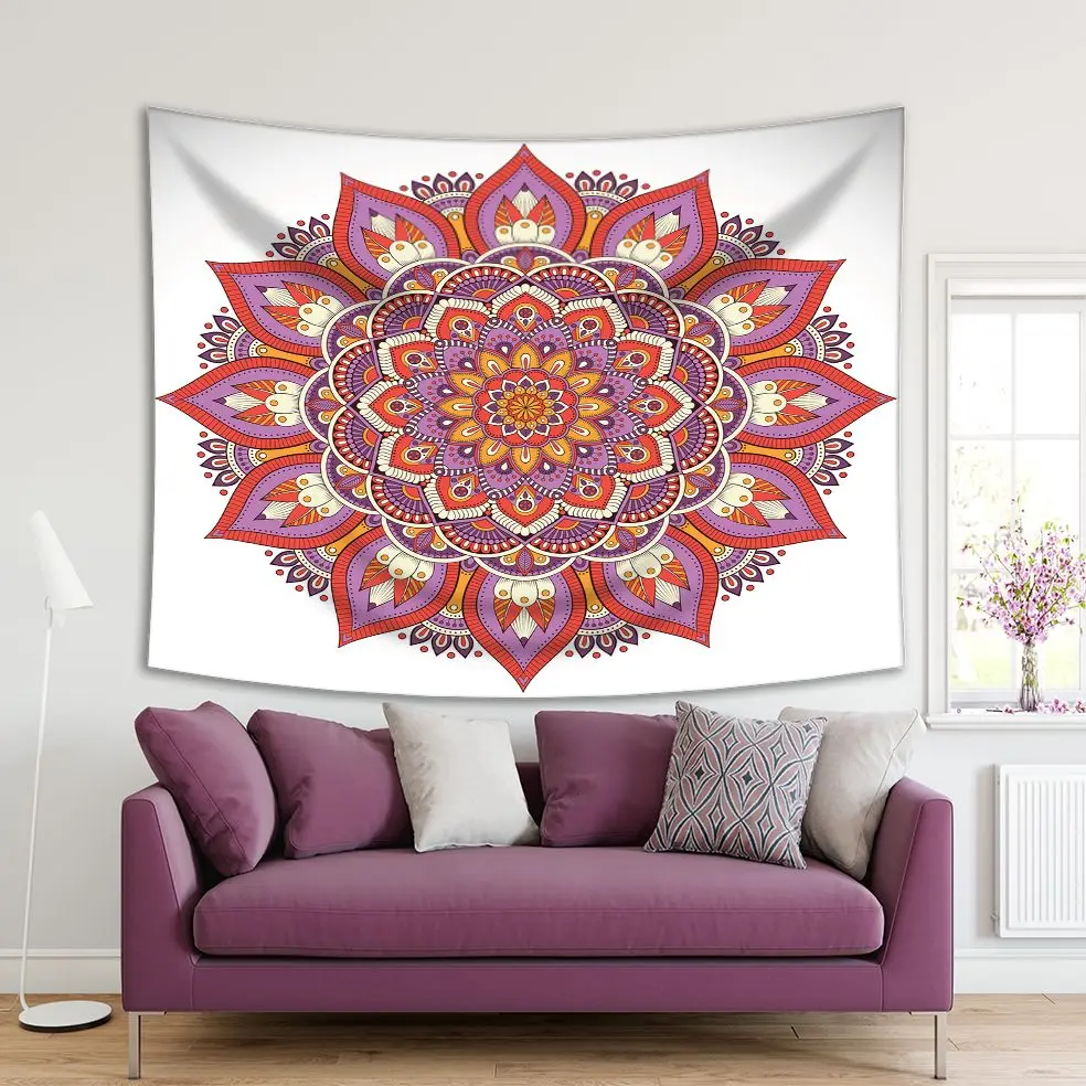 

Tapestry Flower Mandala Vintage Decorative Oriental Motifs Red Purple Mustard Colors Artwork Printed