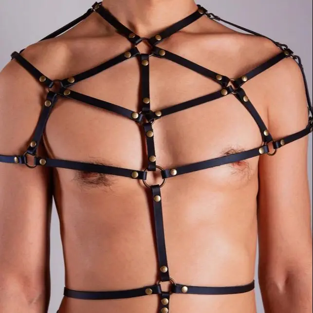 

Men's Fancy Wear Spider Design, Gay Fetish Chest Wrap, Sexy Leather Men Harness, Fantasy Accessory - PNTM47