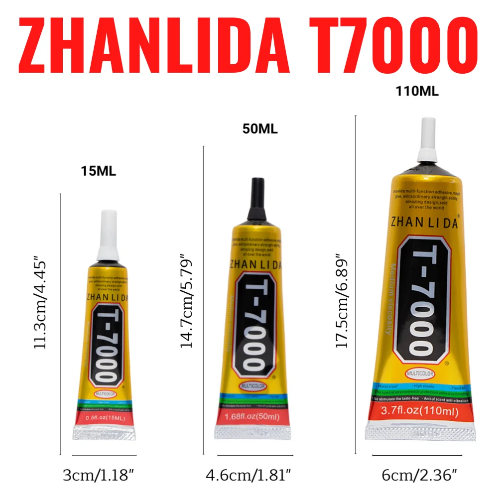 15ML 50ML 110ML Zhanlida T7000 Black Contact Cellphone Tablet Repair Adhesive Electronic Components Glue With Applicator Tip
