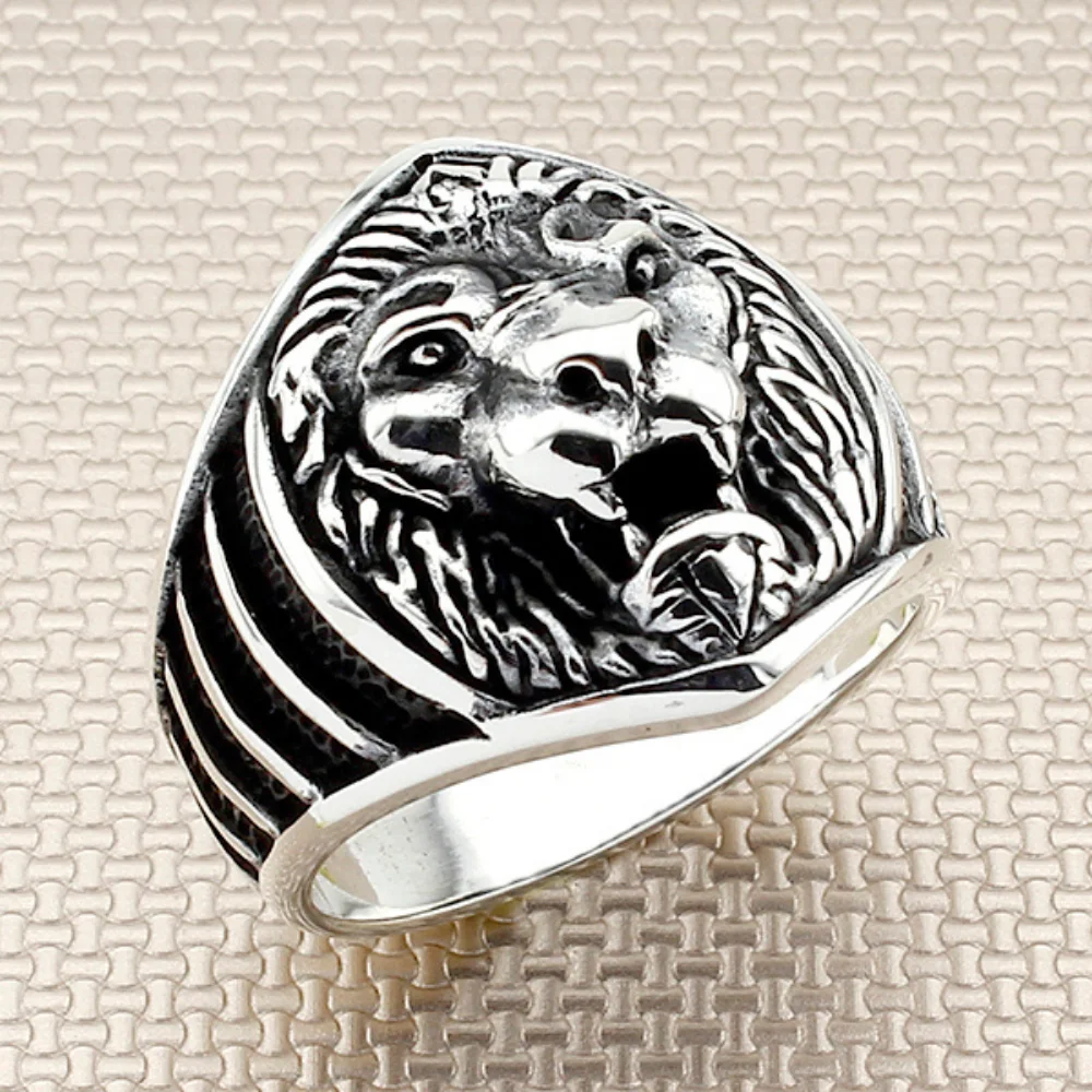 

Мужское кольцо с Африканской головой льва из серебра 925 пробы, ювелирные изделия с животными, рок-готическое кольцо, серебряное кольцо ручно...