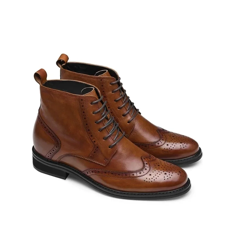 

Lace Up Winter Mens Boots Brogue Shoes Add Velvet Work Boots Fashion Designer Shoes Men Non-Slip Genuine Leather