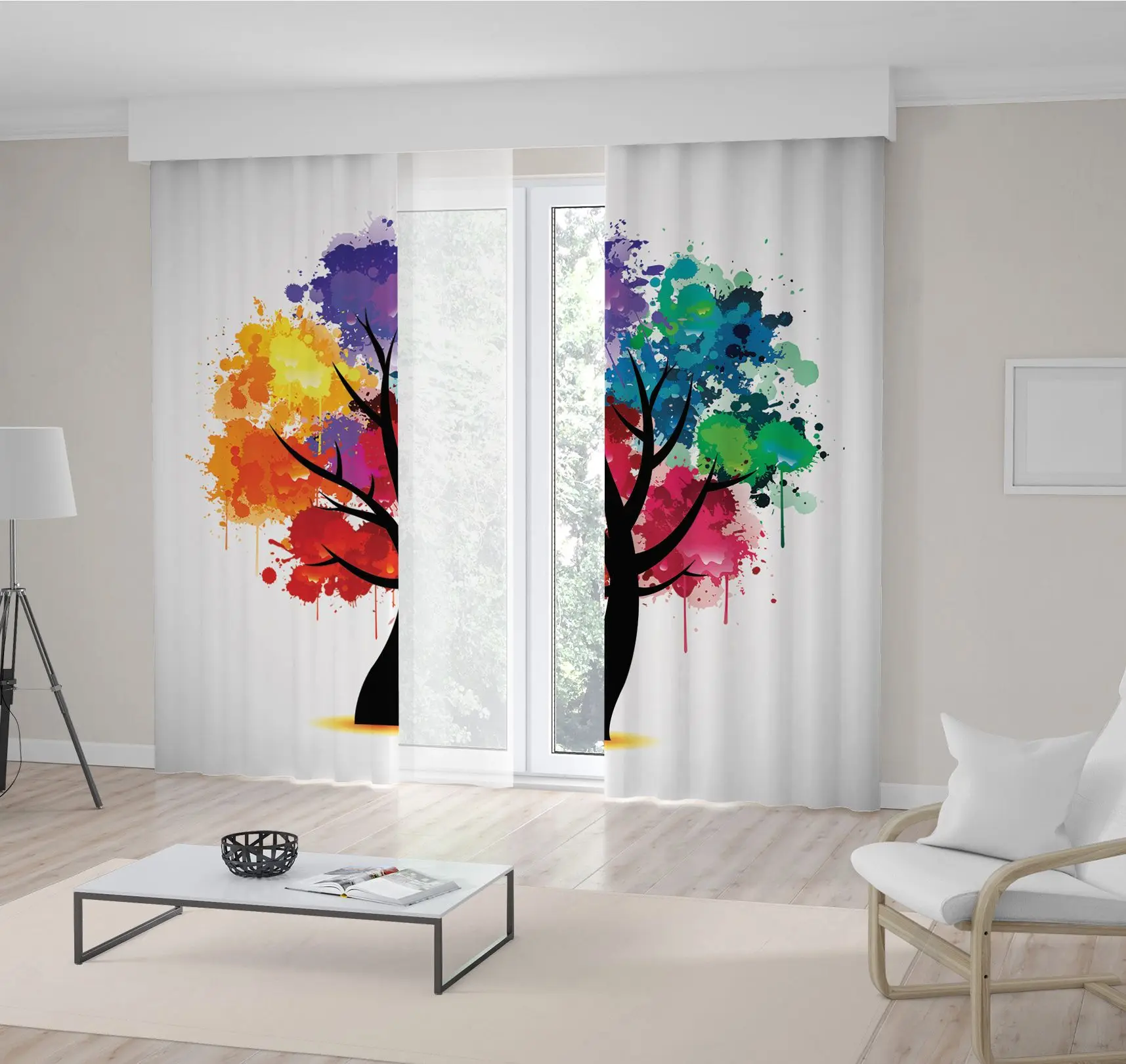 

Curtain Colorful Tree Leaves Fun Design with Orange Yellow Blue Green Artistic Print