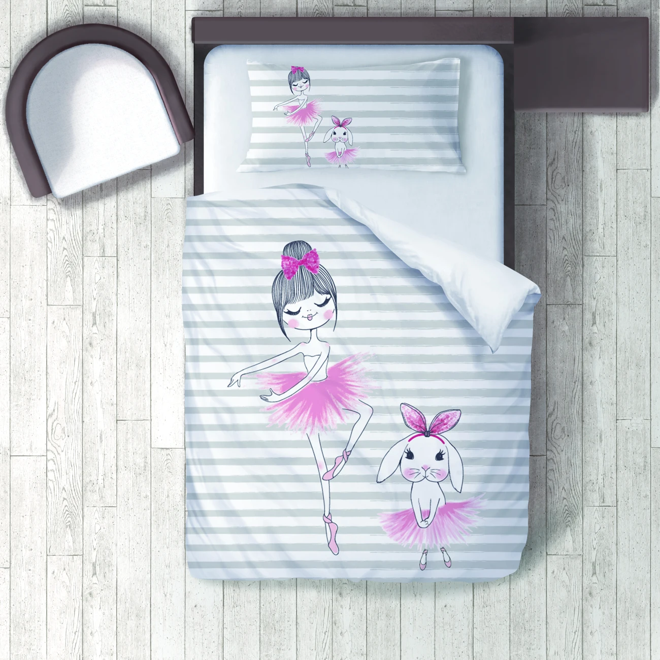 

Duvet Cover Set Bedding Set Pillow Case for Baby and Kids Room 3D Printed Pink Ballerina Rabbit Model 011