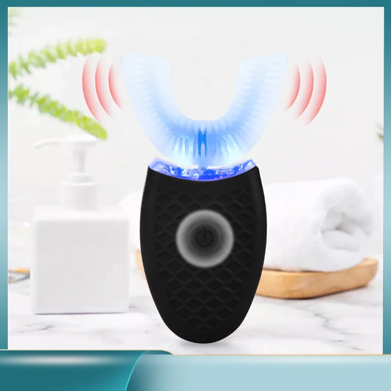 

360 Degrees Intelligent Automatic Sonic Electric Tooth Brush U Type Nano Silicone Tooth Brush USB Charging Tooth Whitening Blue