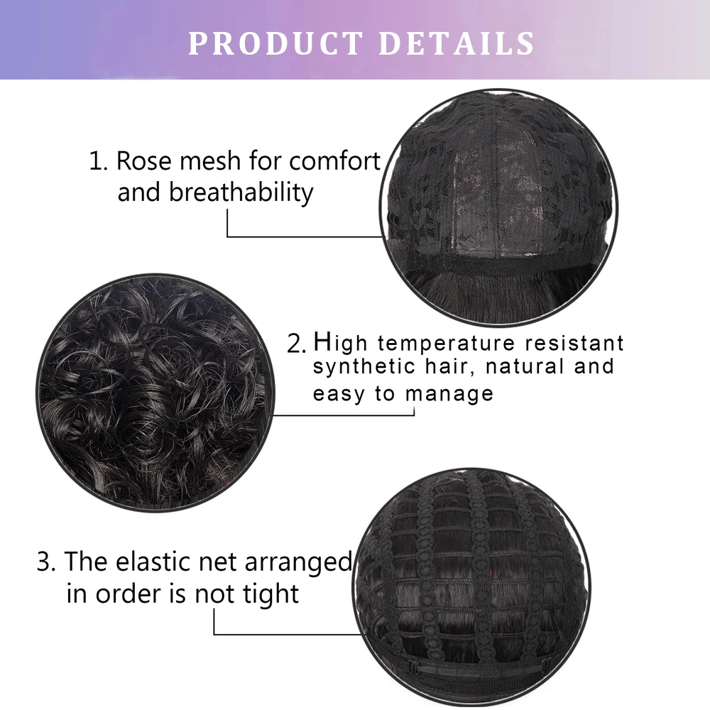DANBO Men's Curly Hair High Temperature Resistant Synthetic Wig Short Natural Black Brown Hair Wig