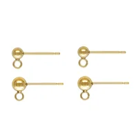 2 Pairs 14K Gold Filled Ball Earring Posts w/ Open or Closed Jump Ring Bead Ear Studs with Backs