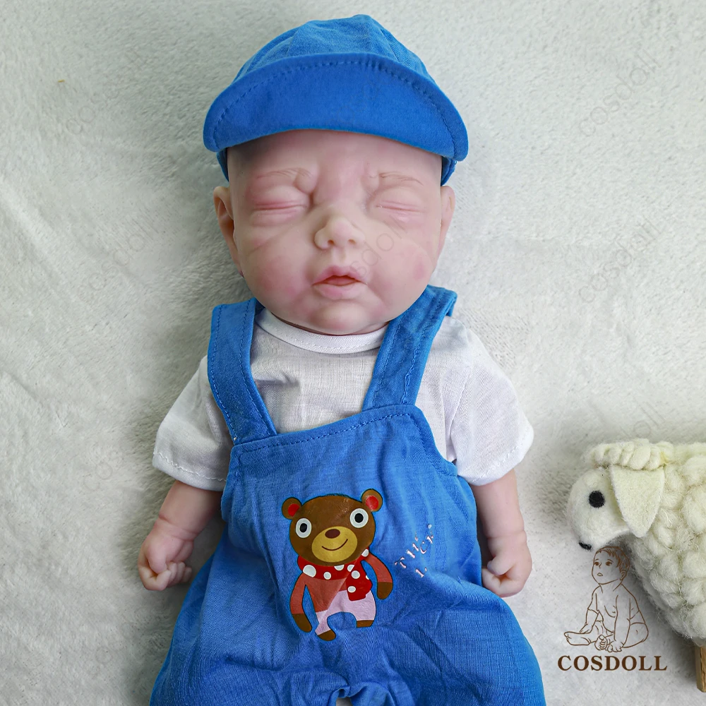 Newest 40cm 1.8kg Silicone Babies Dolls BOY Eyes Closed Alive Real Reborn Baby Soft Realistic Toys for Children with Clothes