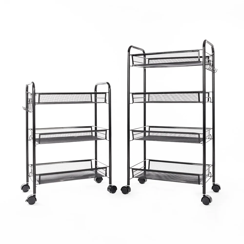 

【US Warehouse】Exquisite Honeycomb Net Three Tiers Storage Cart with Hook Black