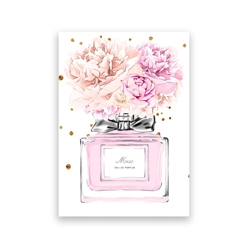 

Розовый модный цветок шампанского, акварельная живопись, принты на холсте, духи для девочек, цветочные настенные панно, плакаты в скандинавском стиле, декор для спальни