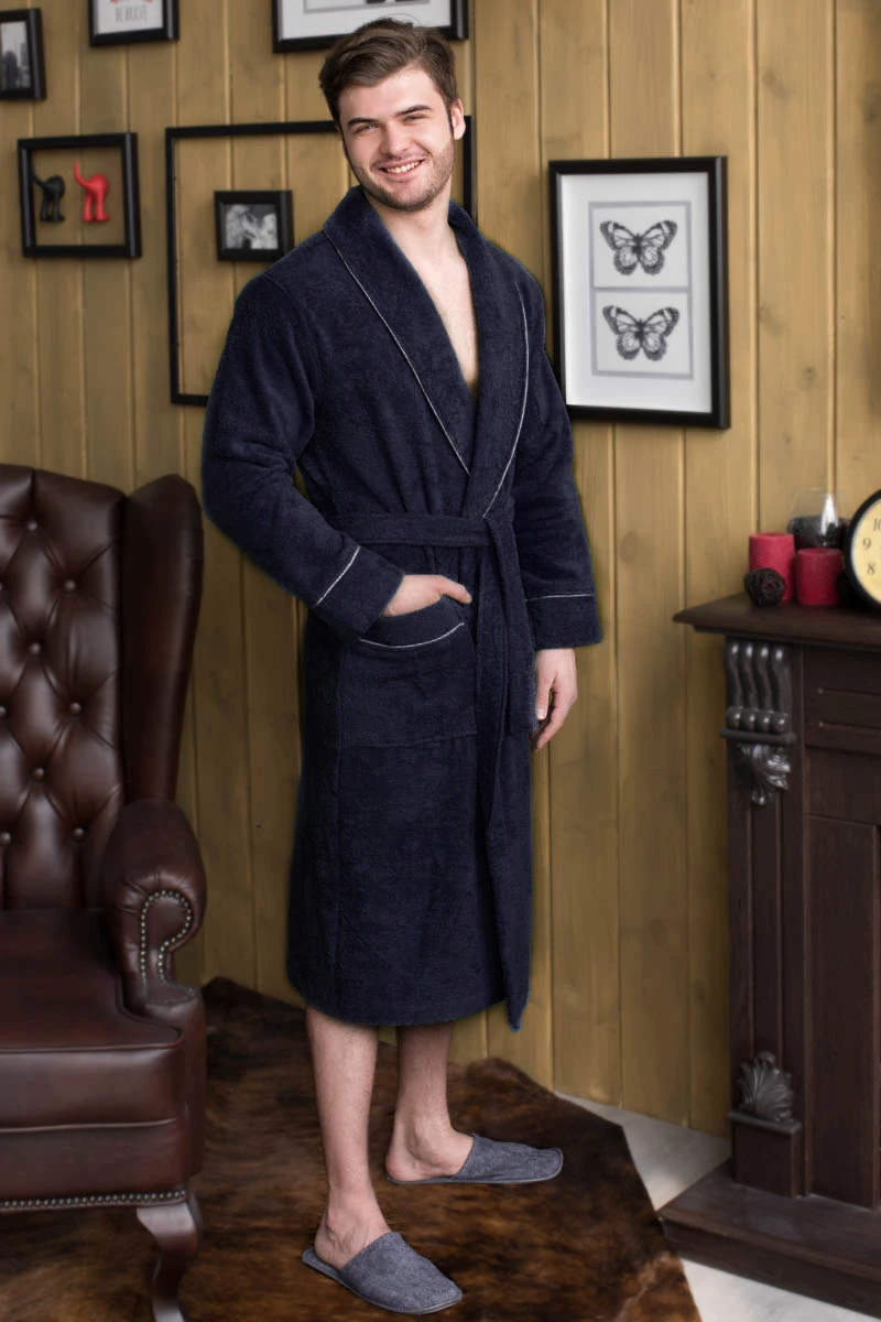 Халат Махровый Мужской шалька+кант цвет темный|Халаты| |