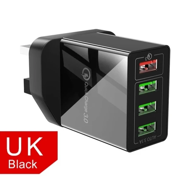 Black UK Type C 48 Вт Зарядное устройство для мобильного телефона Qualcom 3,0+ 3x3,1 A Выход+ 1 м кабель типа C. Ультра быстрое зарядное устройство. Iphone samsung - Цвет: Black UK Type C