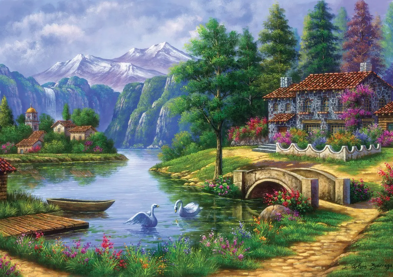 

Art Puzzle Lake Village 1500 Piece Jigsaw Puzzle fun toys gift wall ornament mountain view for Adults Teenagers