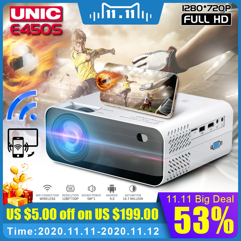 Мини проектор UNIC E450 HD 1280x720P Android Wi Fi|Проекторы для домашнего кинотеатра| |